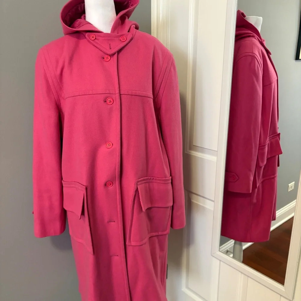 Isaac Mizrahi Hot Pink Wool-Blend Hooded Coat - Picture 1 of 14